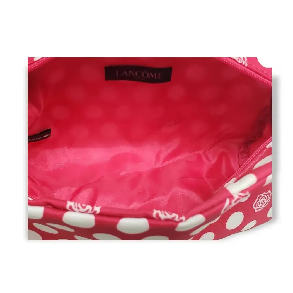 Lancome Pink Polka Dot Flower Make Up Bag / Travel Case